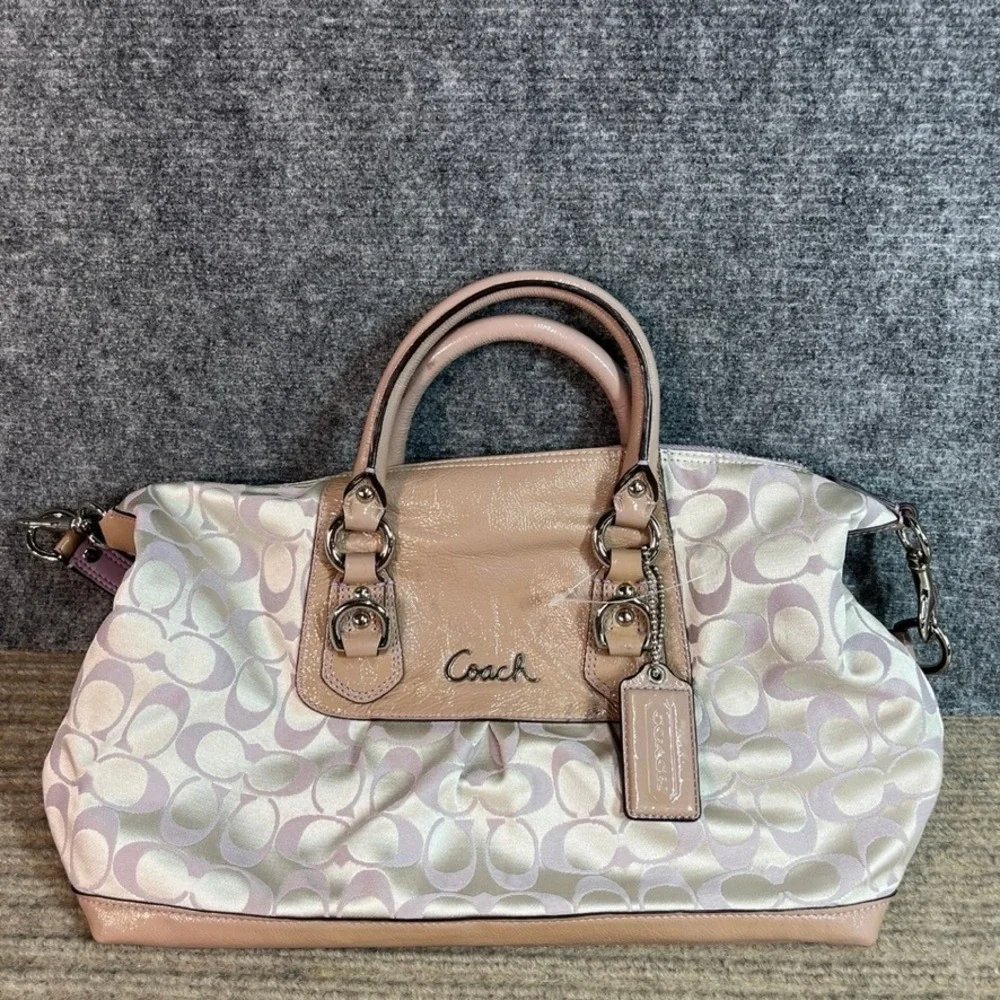 Coach Signature C Satchel Bag Lavender Pink Patent Leather Trim F15443